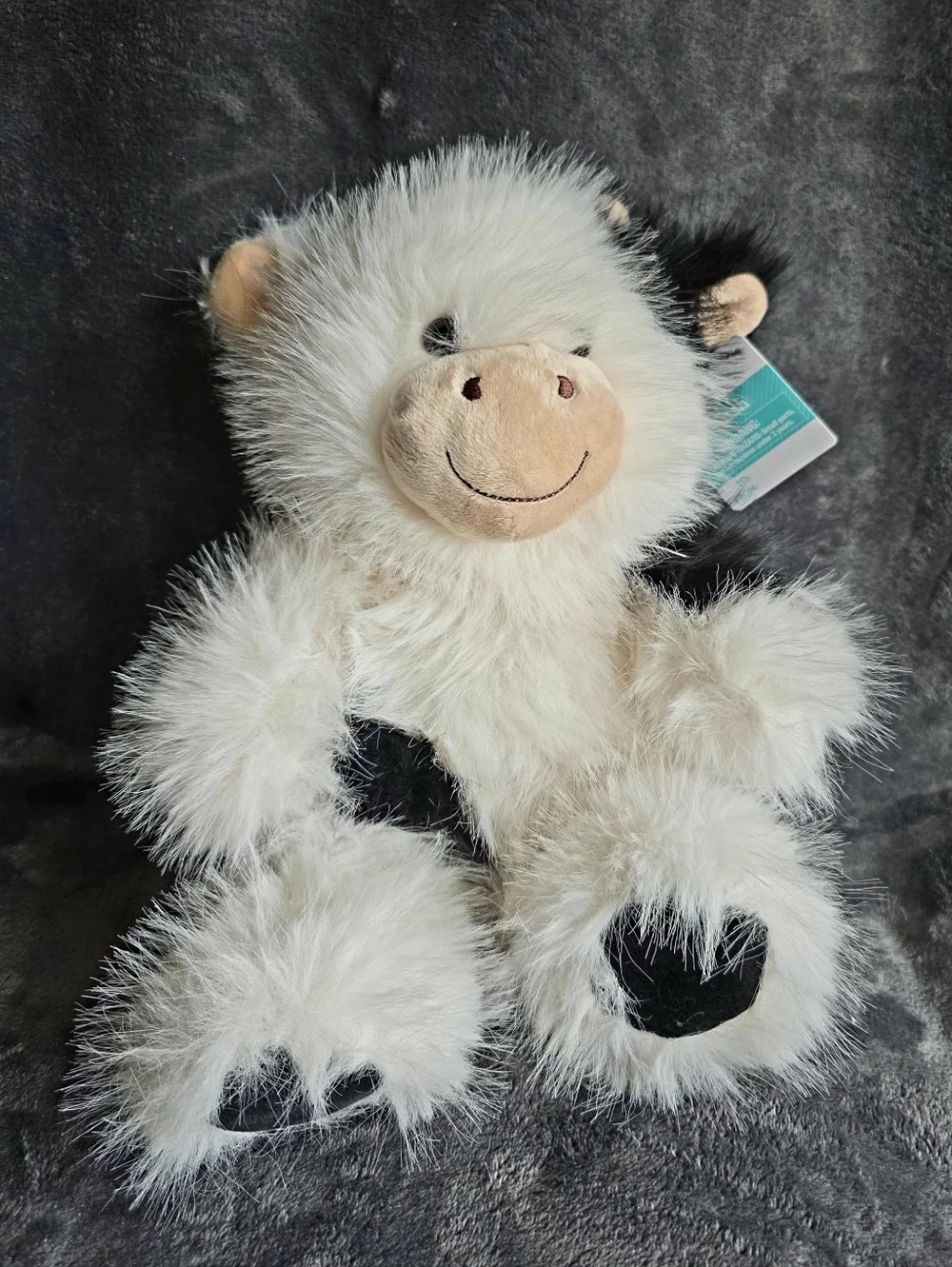 New 11-inch Black and White Fuzzy Cow Plush Way To Celebrate, Easter, farm theme